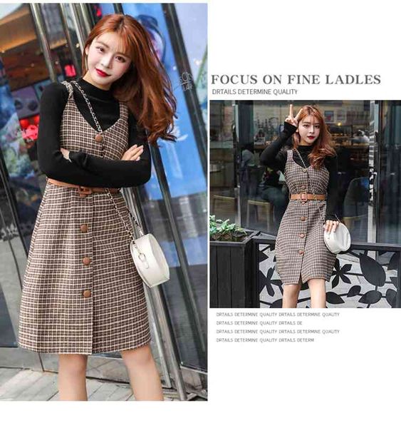 

two piece dress zawfl young women's sleeveless plaid for a fashionable fit in autumn and winter, White