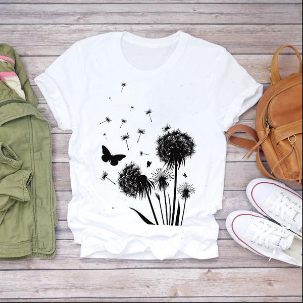 

women butterfly plant holiday cartoon fashion print clothes lady t shirts womens t shirt ladies graphic female tee t shirt, White