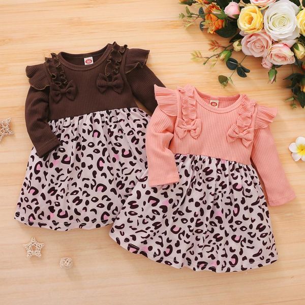 Vestiti da ragazza Toddler Neonate Autunno per bambini Abiti da festa casual Stampa leopardata Abito da principessa con volant per bambini