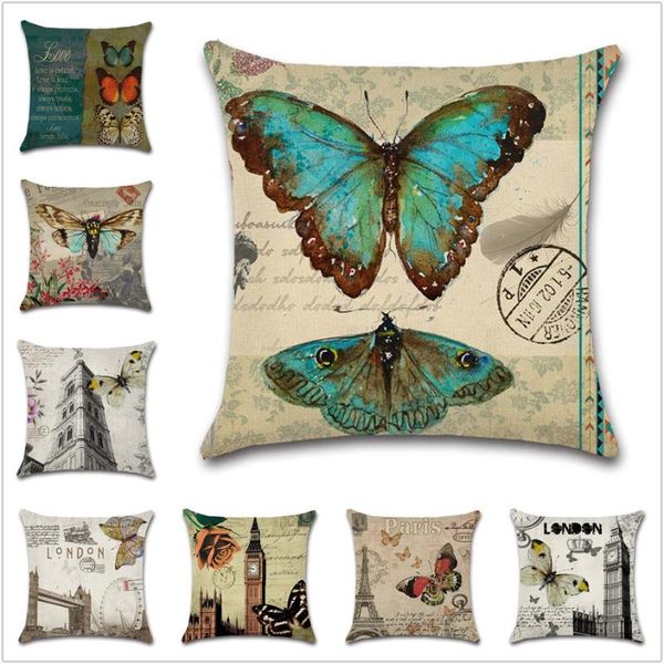 

vintage decorative painting butterfly building cushion cover home sofa chair car seat kids room gift friend present pillowcase