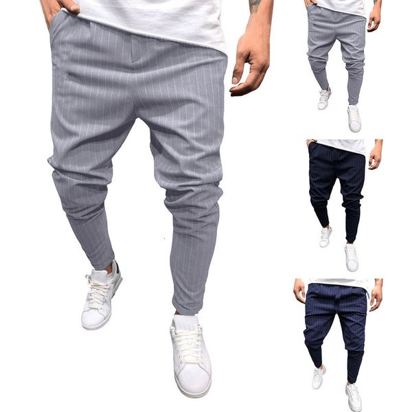 

new style fashion gentlemen casual solid losse streep pocket sweatpant jogger broek sales 2021, Black