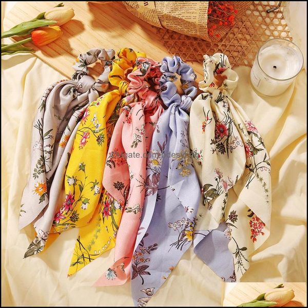 

pony tails holder jewelrywomen rubber bands fashion colorf flowers fabric long ribbon hair jewelry aessories brief girls headband drop deliv, Golden;silver