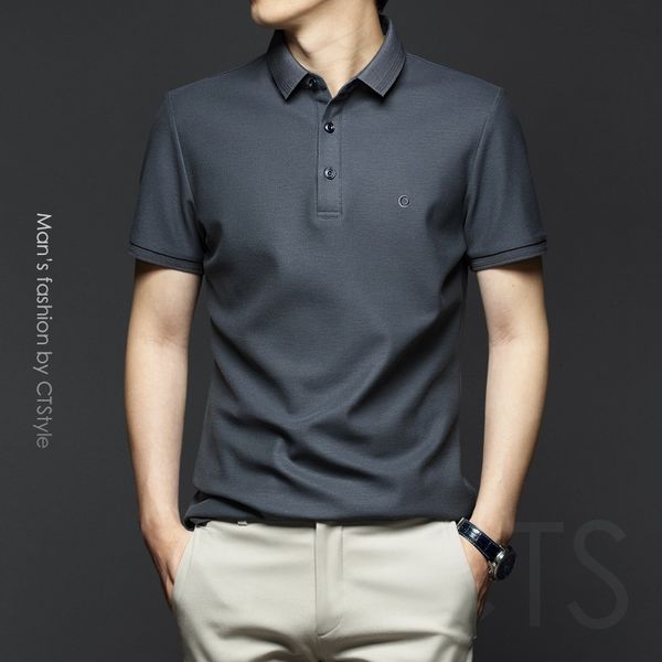 

summer men's lapel short sleeve t-shirt mercerized cotton polo shirt business middle-aged men's 2021 new top, White;black