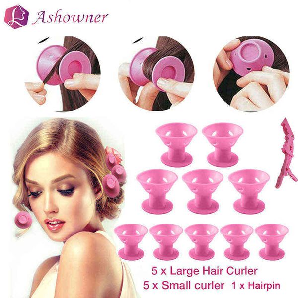 

hair curler 11pcs gramarye care rollers for curlers no heat clip soft rubber silicone twist styling diy tool 220304