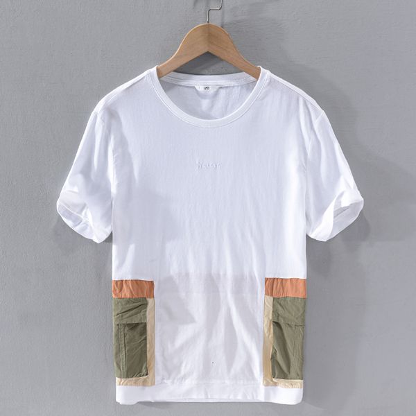 

2021 italy style new brand trendy summer linen t shirt short-sleeved white t-shirt for men casual comforatable tshirt mens camisa kyoz, White;black