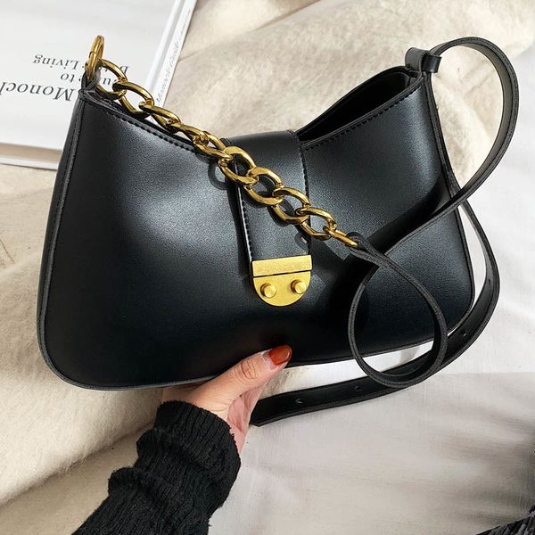 

vintage shoulder bag leather small armpit bags for women 2020 new gold chain crossbody bag adjustable straps classic hobo purse c0228