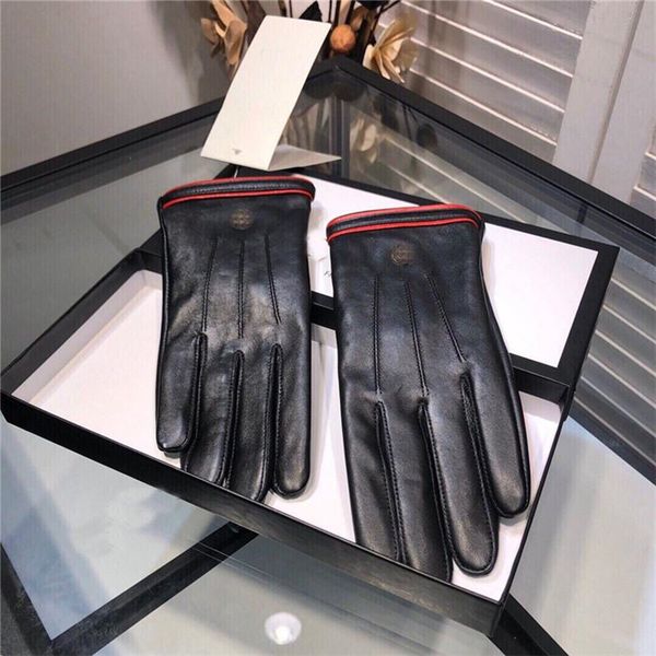 

trendy winter leather gloves brand letters sheepskin mittens plus velvet warmth mittens touch screen gloves outdoor cycling driving gloves, Blue;gray