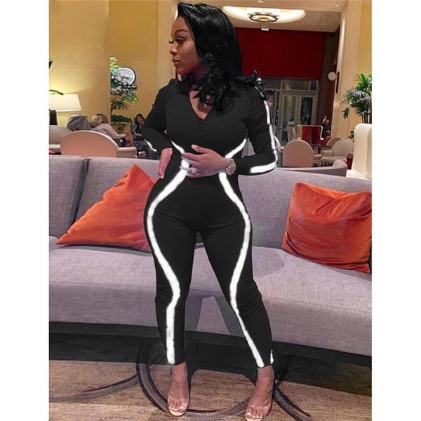 

women's jumpsuits & rompers fashion women jumpsuit v neck long sleeve bandage playsuit romper stripe bodycon clubwear trousers, Black;white