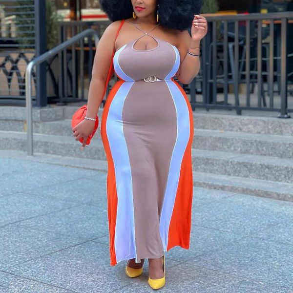 

casual dresses 4xl plus size dress for african ladies halter high waisted bodycon sleeve patchwork elegant evening night party club long, Black;gray