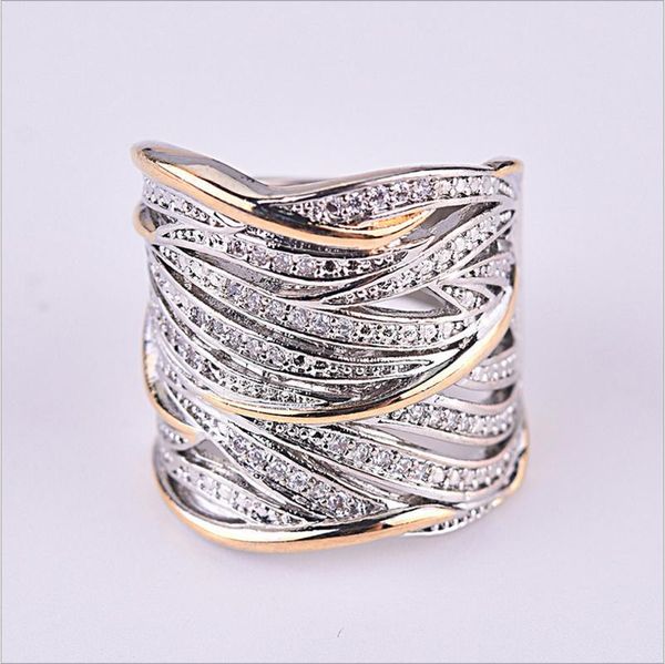 

wedding rings luxury two tone silver gold color ornament for women speaking vintage crossover statement ring engagement jewelry, Slivery;golden