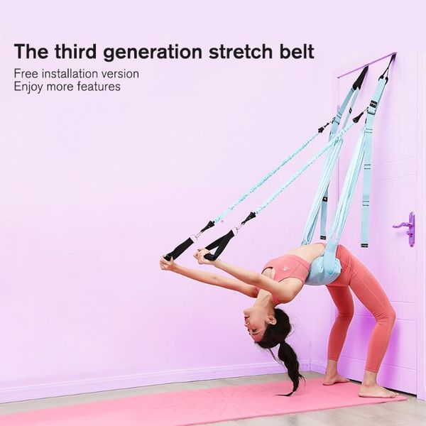 

aerial yoga rope stretch the leg splits practic elastic stretch yoga handstand training devicebar and bends down to