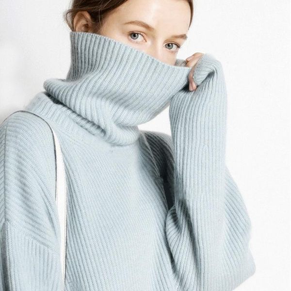 

women's sweaters women cashmere sweater 2021 arrival autumn winter high collar thicken pullovers female solid loose long sleeve jumper, White;black