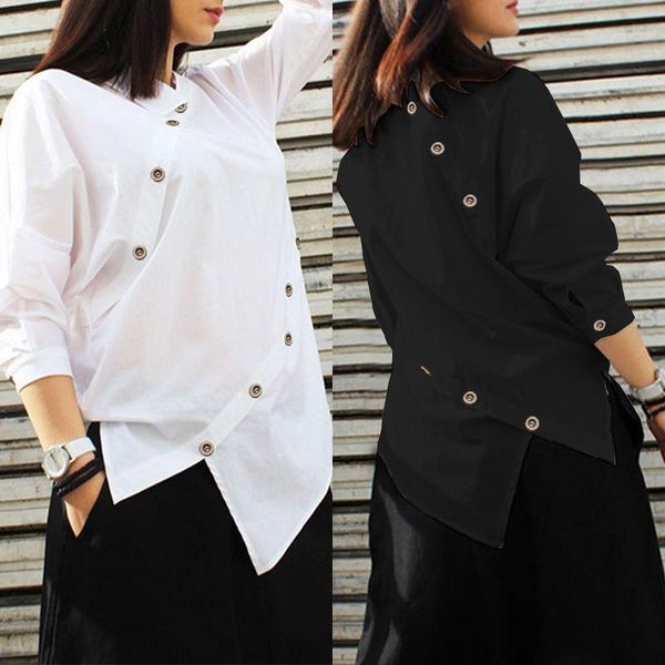 

women's blouses & shirts fashion asymmetrical spring blouse 2022 casual long sleeve button blusas female solid tunic plus size 5xl, White