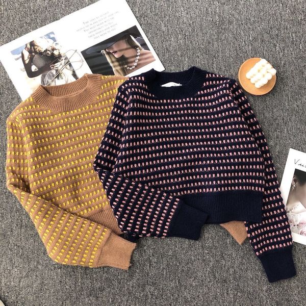 

2021 new spring autumn women sweater pullovers korean casual oversized jumpers female loose striped jumper crop pull femme hiver tvj2, White;black