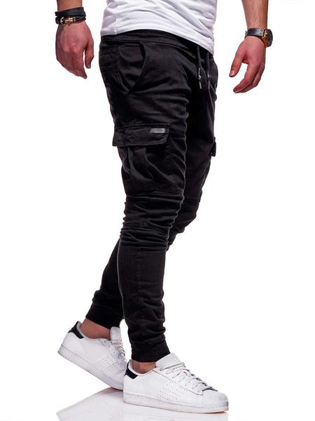 

men's pants men casual jogger 2021 streetwear cargo sweatpants men's multi-pockets trousers fitness gyms harem pencil male, Black