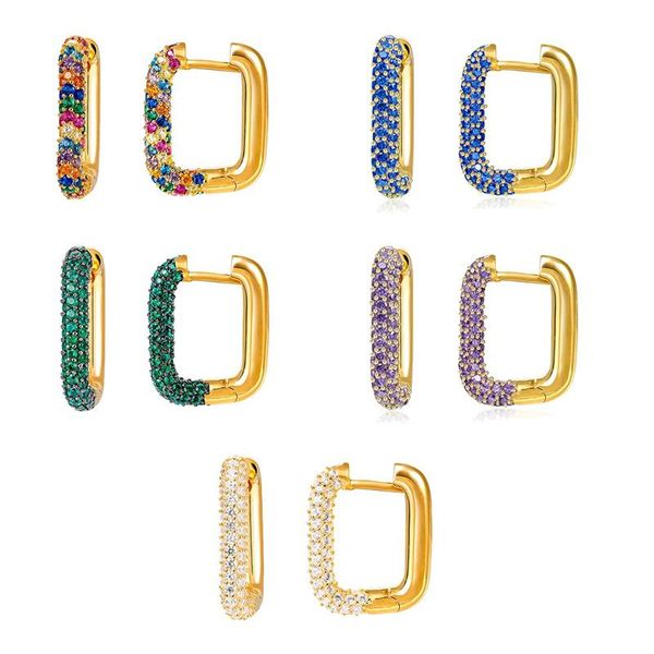 

hoop & huggie uniorsj 1pcs single multicolor zircon geometric square pierced earrings for women jewelry accessories, Golden;silver