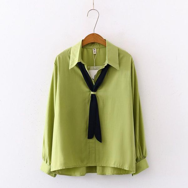 

women's blouses & shirts 2021 s women shirt spring autumn ladies solid long sleeve tie casual loose blusas white black green1