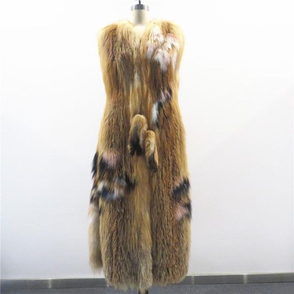 

women's fur & faux wb1111 d&h 2021 autumn and winter mesh long vest red marble frost silver belt with 4 pcs legs, Black