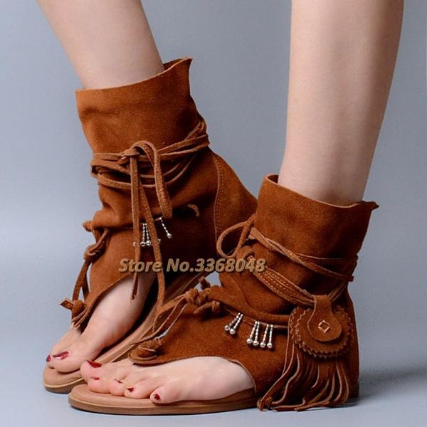 

sandals spring autumn summer comfortable shoes flat with tassel high vamp rome style round toe flip ankle booties lace up, Black