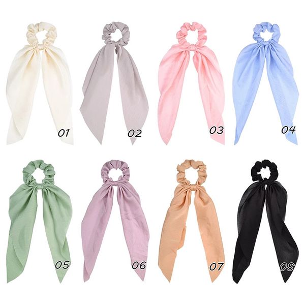 

women chiffon long ribbon scrunchies elastic hair bands hair rope ring ponytail holder sweet girls fashion hair accessories, Pink