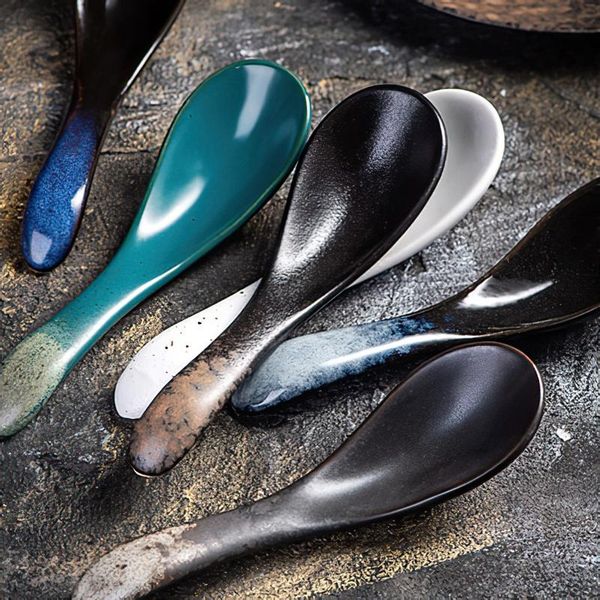 

spoons ceramics spoon tableware small green handmade japanese retro meals el dinnerware household kitchen supplies dinner service