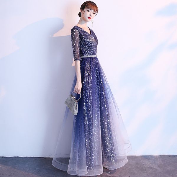 

New 2021 Formal Long Evening Dresses Elegant Plus size Vestido V-Neck Junior Party Dress, Black