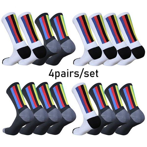 

sports socks 4pairs/set vertical stripes cycling compression outdoor mountain bike racing calcetines ciclismo hombre, Black