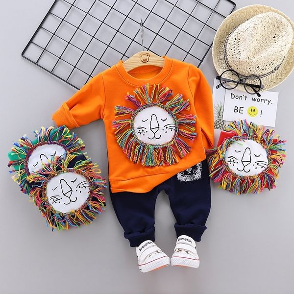 

newborn kids clothes baby boys costume cartoon lion infantil tracksuit pants 2pcs children boy spring outfits girls set 210309, White