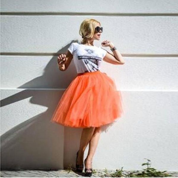 

skirts street style orange color puffy tulle knee length chic rigid tutu skirt for women wide waistband custom fashion, Black