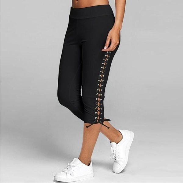 

women's pants & capris pantalones de mujer 2021 summer fashion women solid bandage elastic waist cropped trousers casual femininas swea, Black;white