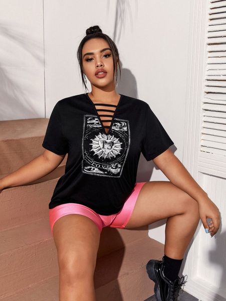 

plus tarot card graphic ladder cutout tee m6uc#, Black