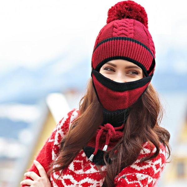 

beanie/skull caps winter pompom beanie hat neck warmer set of 3 (mask,hat,scarf), Blue;gray