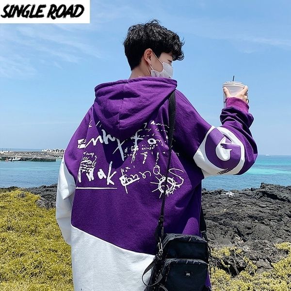 

singleroad mens hoodies men graffiti oversized patchwork hip hop harajuku japanese streetwear sweatshirt purple hoodie men 201113, Black
