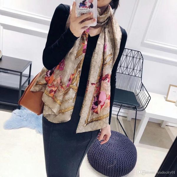 

2021 rs scarf silk long scarves classic floral printing design womans scarves size 180x90cm no box, Blue;gray