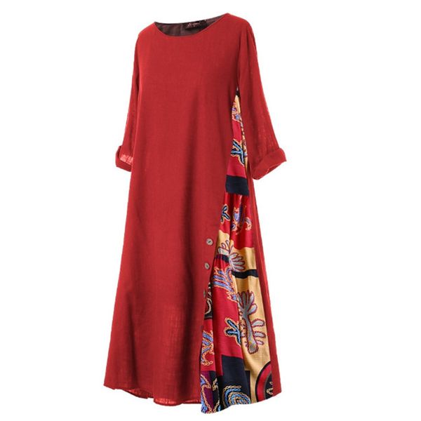 

2021 new women dress fashion casual patchwork 3/4 sleeves o-neck button high low hem plus size maxi dress female vestidos, Black;gray
