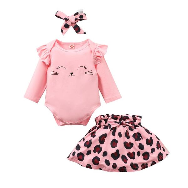

clothing sets infant baby clothes set born boys girls cartoon leopard print romper skirt hairband outfits vetement enfant fille, White