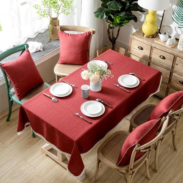 

table cloth cotton and linen red color cover round rectangle dining protector big size nappe de