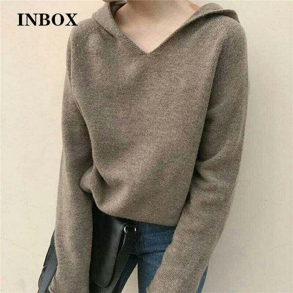 

women's sweaters inbox casual sweater women 2021 korean winter minimalist pullovers ladies warm jumper streetwear loose hooded bottomin, White;black