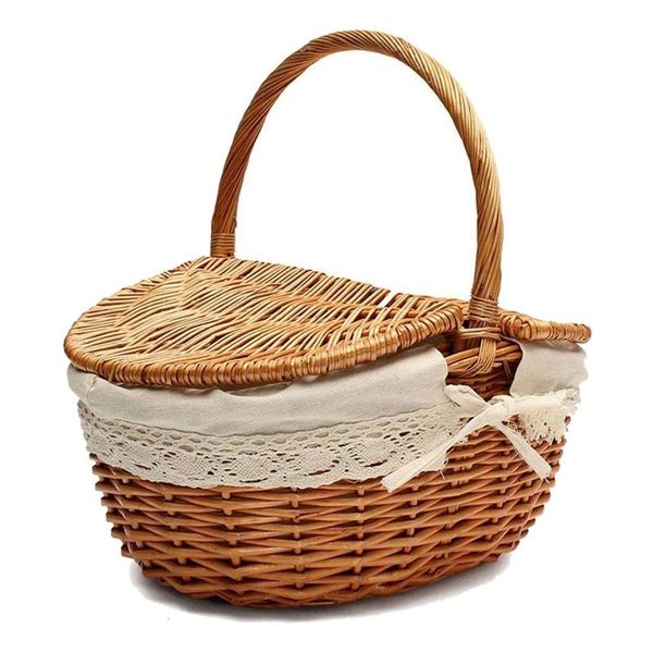 

storage baskets handmade wicker basket with handle, camping picnic double lids, shopping hamper cloth lin