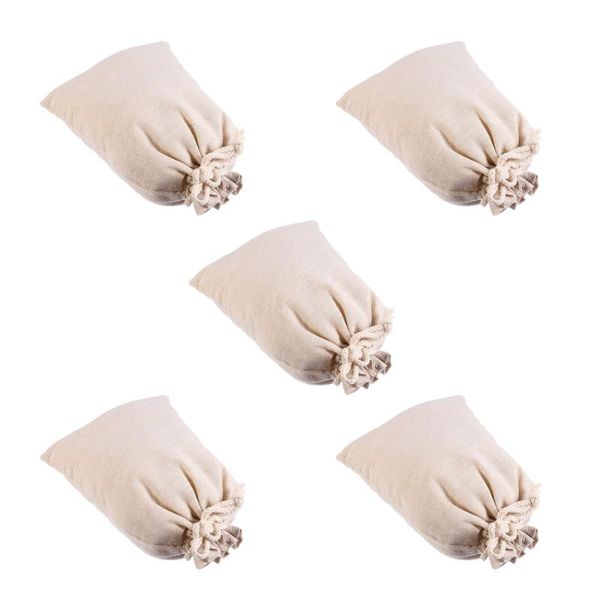 

storage bags 5pcs large drawstring linen sundries pouches (beige)