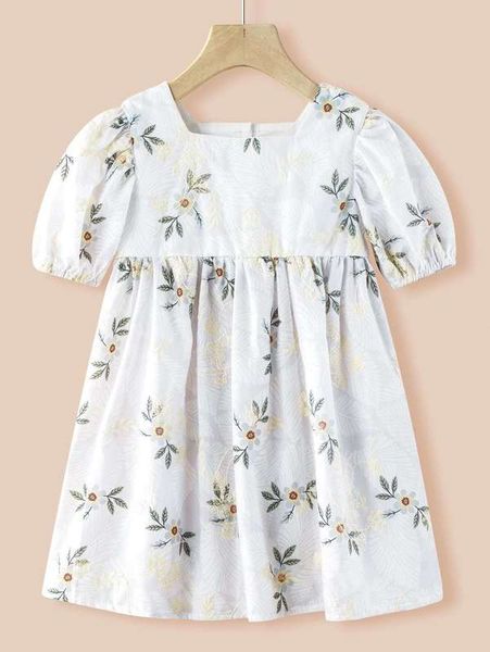 

toddler girls floral embroidery puff sleeve square neck dress she, Red;yellow