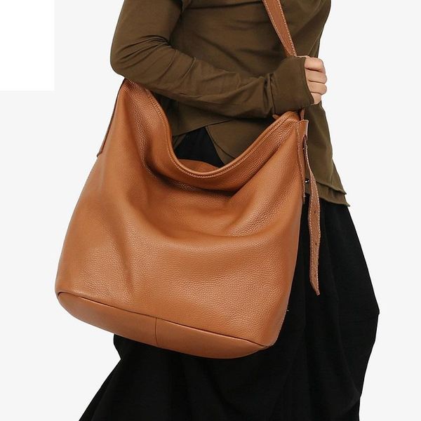 

evening bags women's crossbody bag casual tote soft real leather big capacity wide shoulder strap travel messenger bucket