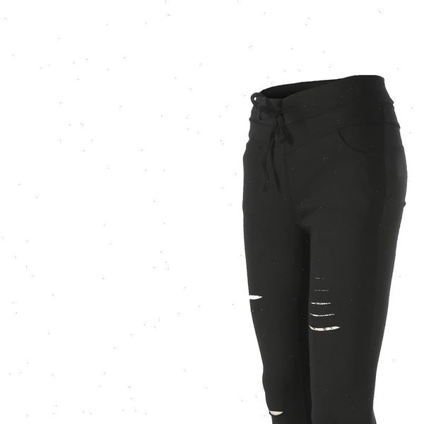 

new women skinny ripped knee hole bandage jeans solid color arrival pants high waist stretch slim pencil trouser, Blue