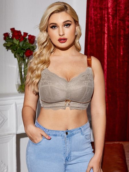 

plus contrast lace full cup bralette v26a#, Black;white