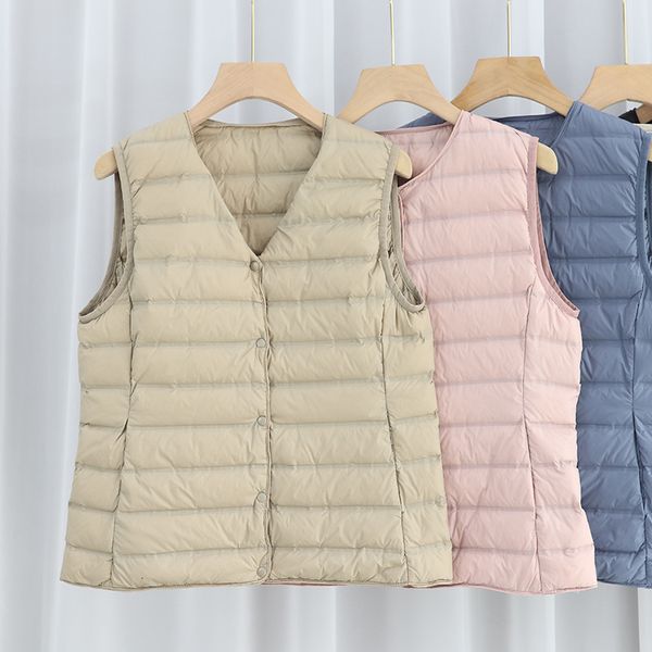 

vests 2021 light and collarls female white duck inner liner thin down et prsure plastic vt waistcoat, Black;white