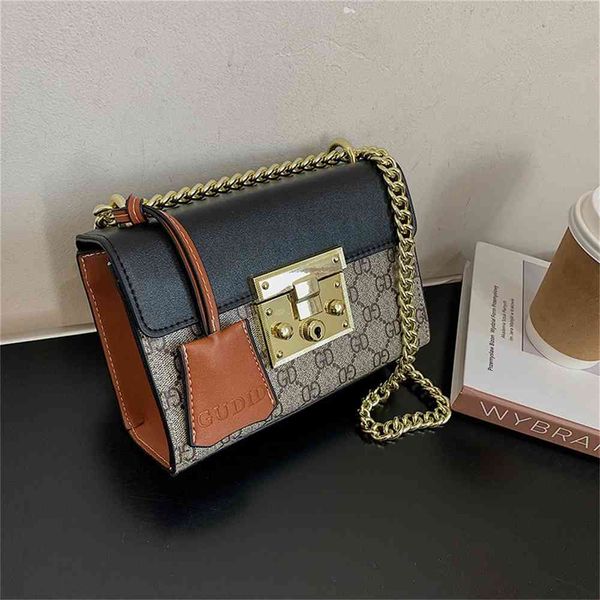 

new fashion women's bag versatile style contrast color messenger texture printed chain purse sale