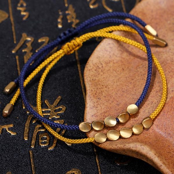

charm bracelets buddhism handmade tibetan copper beads lucky rope bracelet & bangles for women men wax thread wrist jewelry unique gift, Golden;silver