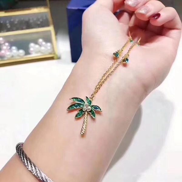 

pendant necklaces classic coconut tree necklace for friendship clavicle chain women fruits jewelry crystal charms, Silver