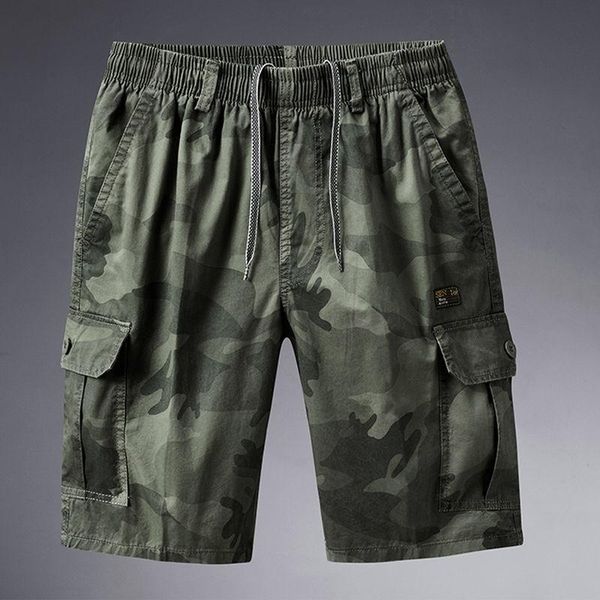 

men's shorts summer camouflage loose cropped pants cotton oversized pirate military uniform multi-pocket breeches, White;black