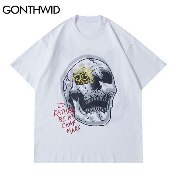 

tshirts harajuku creative skull flower laughing tees shirts loose fashion hip hop summer cotton hipster t-shirt 210602, White;black